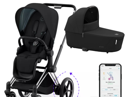 ePriam Smart Electric Stroller with Free Carry Cot - Chrome Frame   Black Hot on Sale