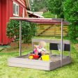 Kids Sandbox with Cover, Wooden Sand Box with Adjustable Canopy, Kitchen Toys, Seat, Storage Fashion