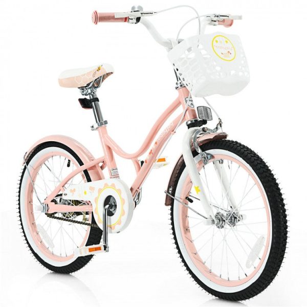 18 Inch Kids Adjustable Bike with Training Wheels - Pink For Sale