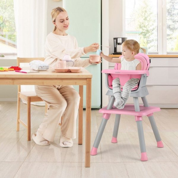 6-in-1 Convertible Baby High Chair with Adjustable Removable Tray - Pink Online Sale