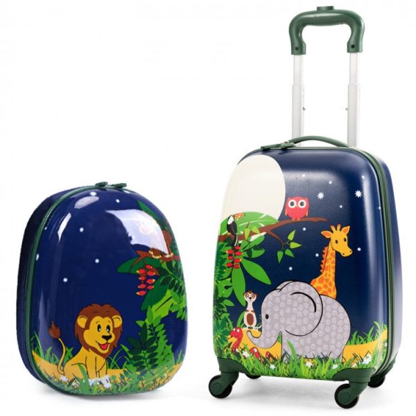 2 Pieces 12 Inch 16 Inch Kids Luggage Set with Backpack and Suitcase - Elephant Supply