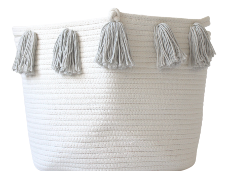 Grey Tassel Basket - Large For Cheap