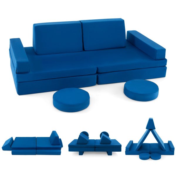 8-Piece Kids Play Couch Sofa with Portable Handle-Blue Discount