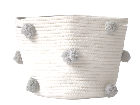 Grey Pom Basket - Medium For Discount