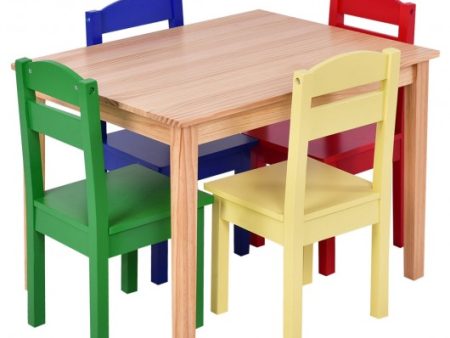 5pc Kids Pine Wood Table & Chairs Set Cheap