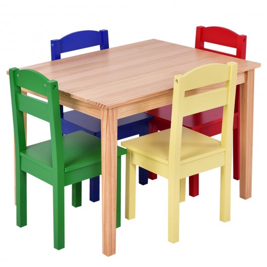 5pc Kids Pine Wood Table & Chairs Set Cheap