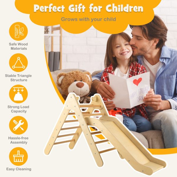 2-in-1 Wooden Triangle Climber Set with Gradient Adjustable Slide-Natural Supply