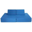 4-Piece Convertible Kids Couch Set with 2 Folding Mats and 2 Triangular Pillows - Blue For Sale