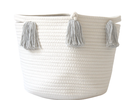 Grey Tassel Basket - Medium Fashion