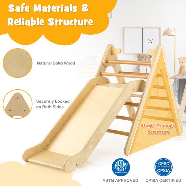 2-in-1 Wooden Triangle Climber Set with Gradient Adjustable Slide-Natural Supply