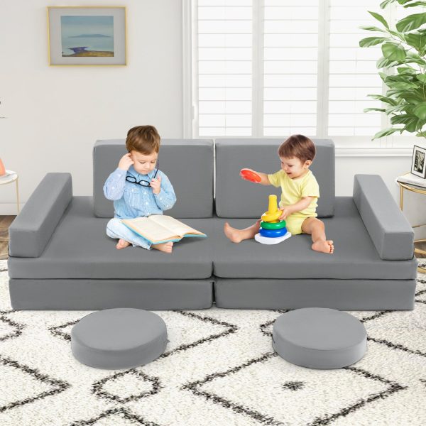 8-Piece Kids Play Couch Sofa with Portable Handle-Gray Sale