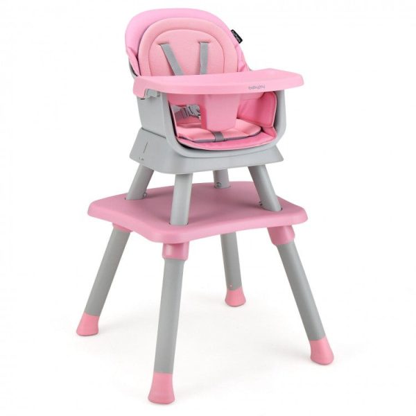 6-in-1 Convertible Baby High Chair with Adjustable Removable Tray - Pink Online Sale