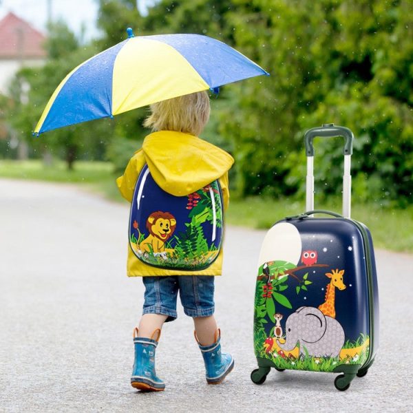 2 Pieces 12 Inch 16 Inch Kids Luggage Set with Backpack and Suitcase - Elephant Supply