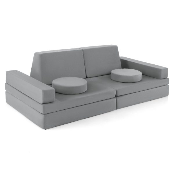 8-Piece Kids Play Couch Sofa with Portable Handle-Gray Sale