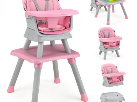 6-in-1 Convertible Baby High Chair with Adjustable Removable Tray - Pink Online Sale