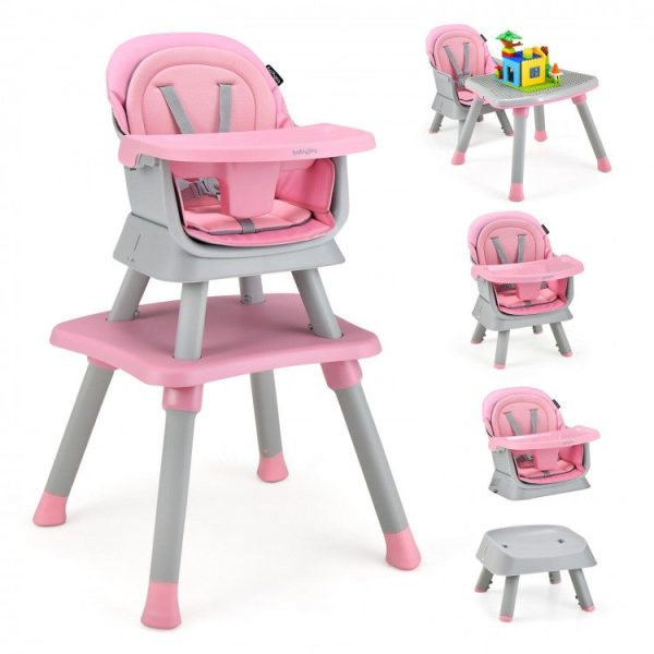 6-in-1 Convertible Baby High Chair with Adjustable Removable Tray - Pink Online Sale