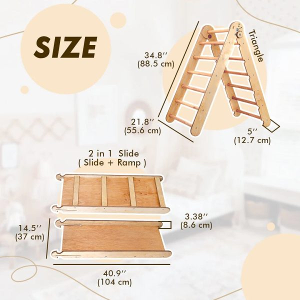 2in1 Montessori Climbing Set: Triangle Ladder + Slide Board Ramp – Beige Supply