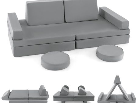 8-Piece Kids Play Couch Sofa with Portable Handle-Gray Sale