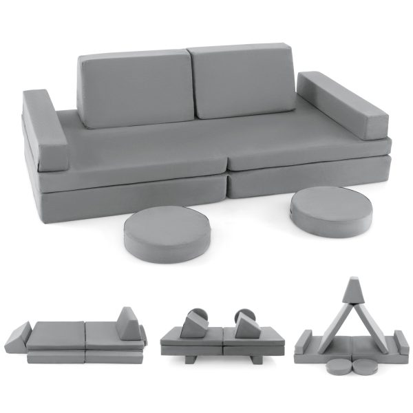 8-Piece Kids Play Couch Sofa with Portable Handle-Gray Sale