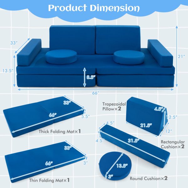 8-Piece Kids Play Couch Sofa with Portable Handle-Blue Discount