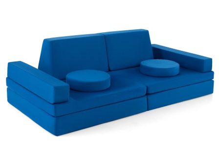 8-Piece Kids Play Couch Sofa with Portable Handle-Blue Discount