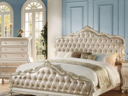 Acme Chantelle King Bed with Button Tufted Panels in Pearl White 23537EK Supply