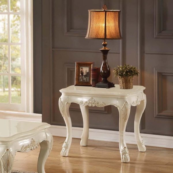 Acme Chantelle End Table with Marble Top in Pearl White 83542 For Discount