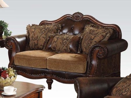 Acme Dreena Traditional Bonded Leather and Chenille Loveseat 05496 For Sale