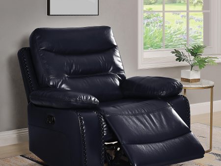 Aashi Navy Leather-Gel Match Recliner (Motion) For Sale