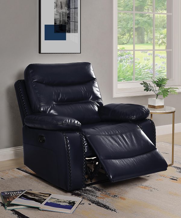 Aashi Navy Leather-Gel Match Recliner (Motion) For Sale