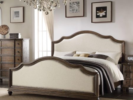 Acme Baudouin Upholstered Queen Bed in Weathered Oak 26110Q Sale