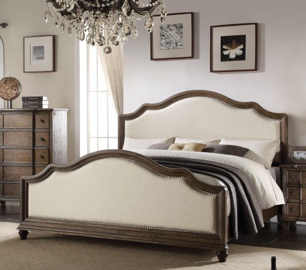 Acme Baudouin Upholstered Queen Bed in Weathered Oak 26110Q Sale