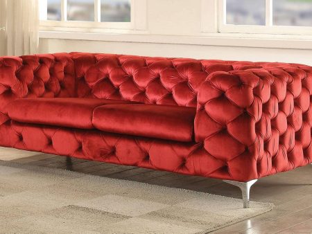 Acme Adam Loveseat in Red Velvet 52796 Fashion