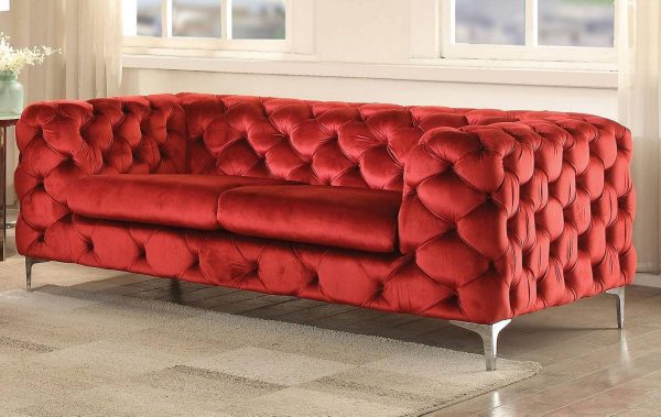 Acme Adam Loveseat in Red Velvet 52796 Fashion