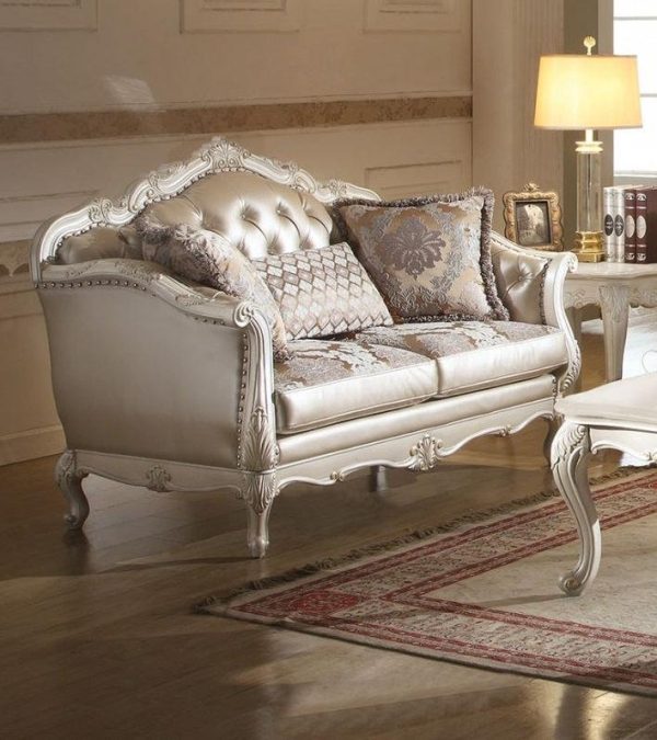 Acme Chantelle Loveseat w 3 Pillows in Pearl White 53541 Online Hot Sale