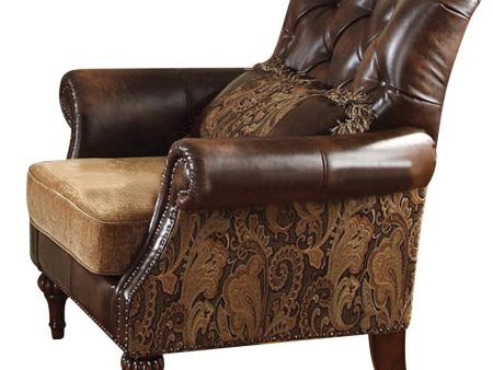 Acme Dreena Traditional Bonded Leather and Chenille Chair 05497 Hot on Sale