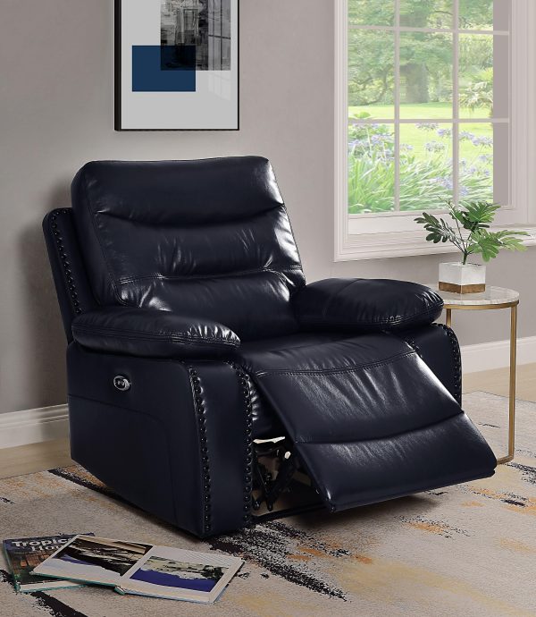 Aashi Navy Leather-Gel Match Recliner (Power Motion) on Sale