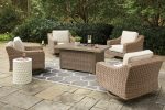 Beachcroft Beachcroft Fire Pit Table with Four Nuvella Swivel Lounge Chairs For Sale