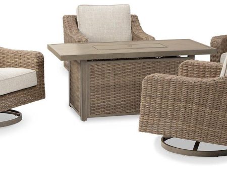 Beachcroft Beachcroft Fire Pit Table with Four Nuvella Swivel Lounge Chairs For Sale